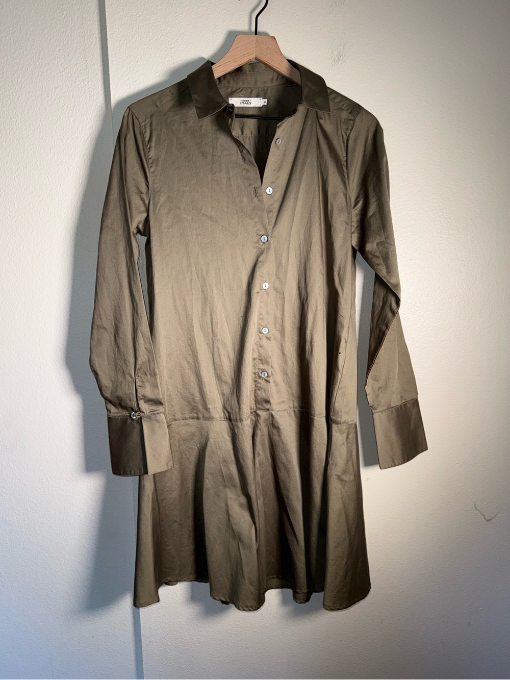 0039 ITALY Dakota Cotton Classic Minimalist Drop waist Olive Shirt Dress M